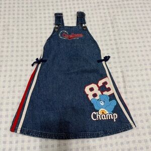 VINTAGE Y2K 90s baby Care Bears Flare Out Champ 83 denim dress kidcore Dress